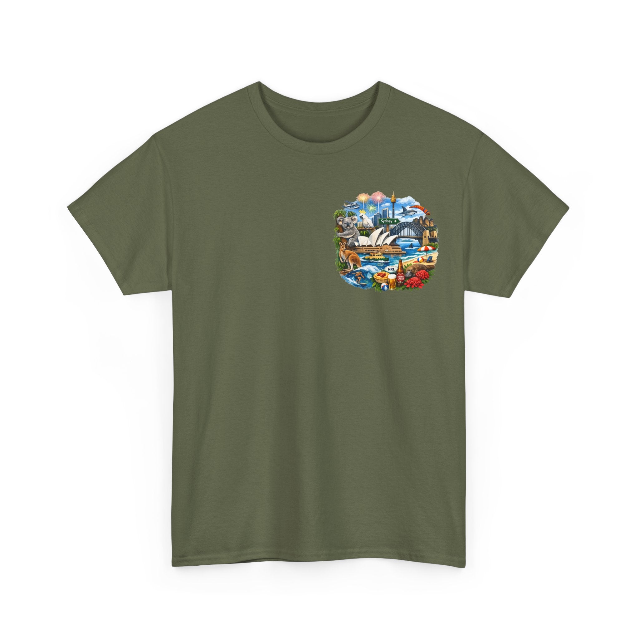 T-Shirt — Sydney Landmark Collage Tee (Opera House, Harbour Bridge, Koala & Beach Scene)
