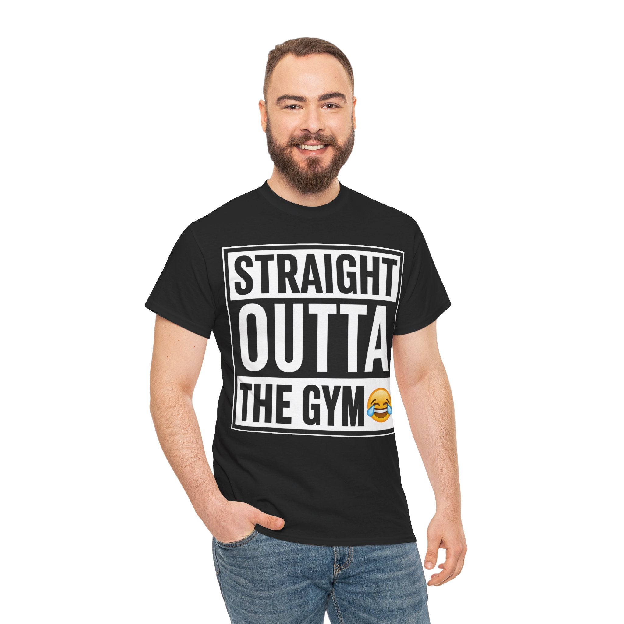 Straight Outta the Gym T-Shirt — Funny Gym Workout Tee with Laughing Emoji
