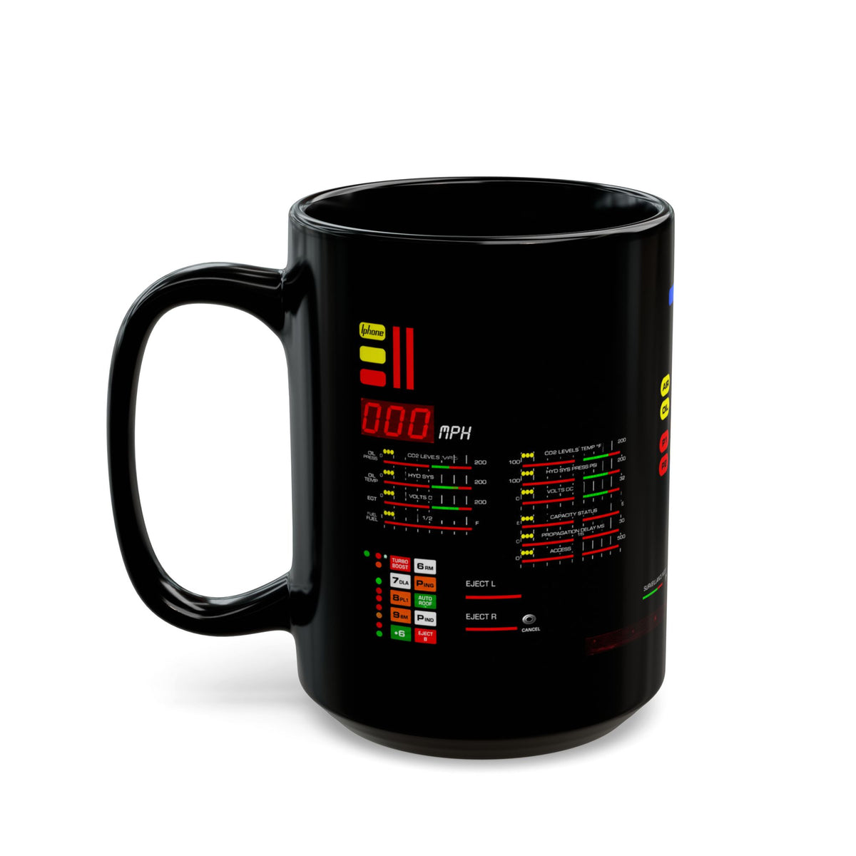 Knight Rider Kitt Dashboard Computer Console Black Mug — Futuristic Control Panel Design (11oz & 15oz)