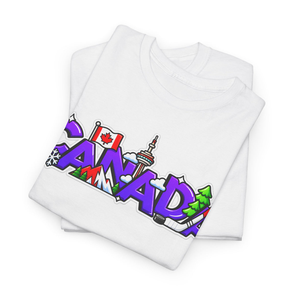 Canada Cartoon Graphic Tee — Canadian Landmark & Flag Travel T‑Shirt