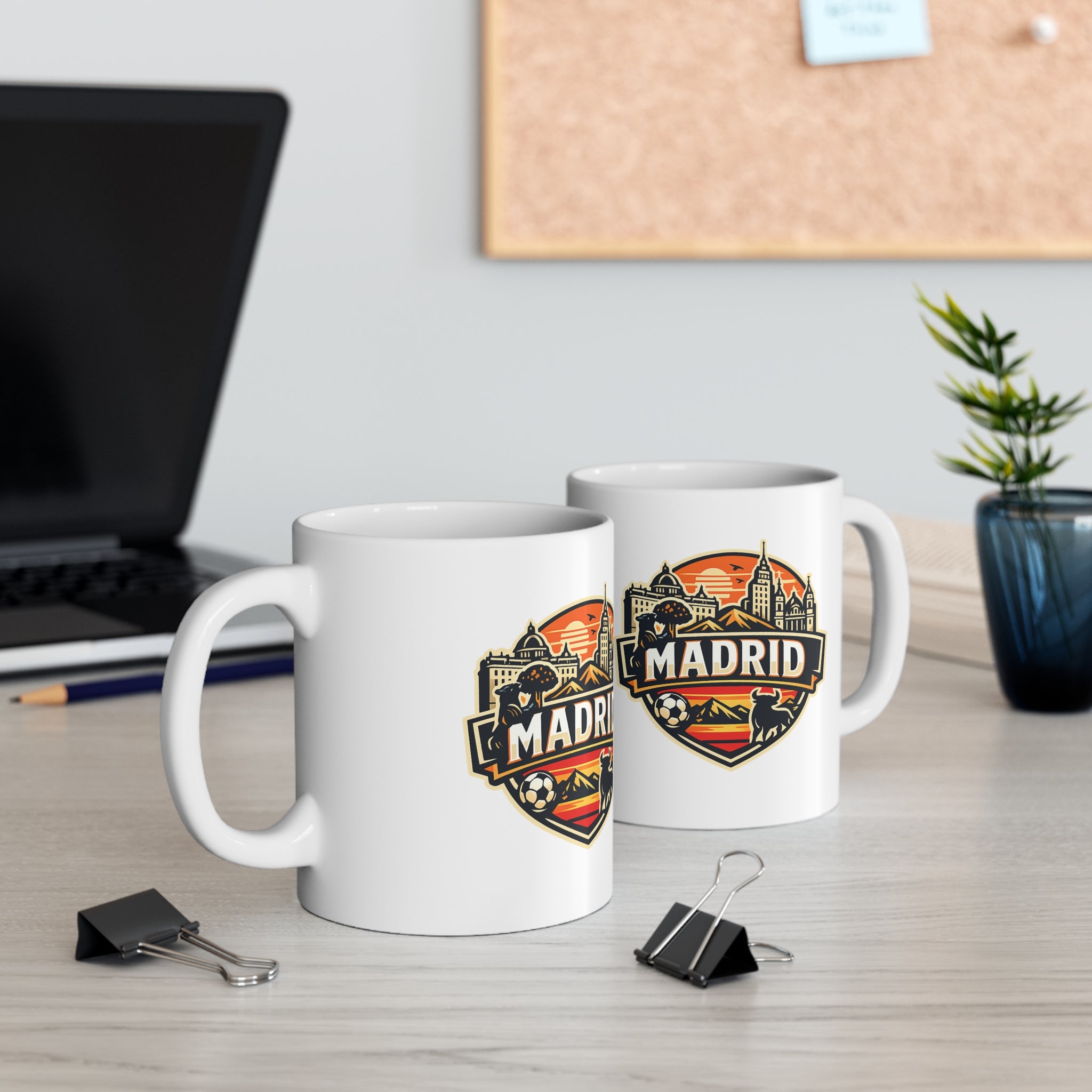 Madrid Souvenir Mug – Vintage Cityscape & Football Ceramic Coffee Cup (11oz/15oz)