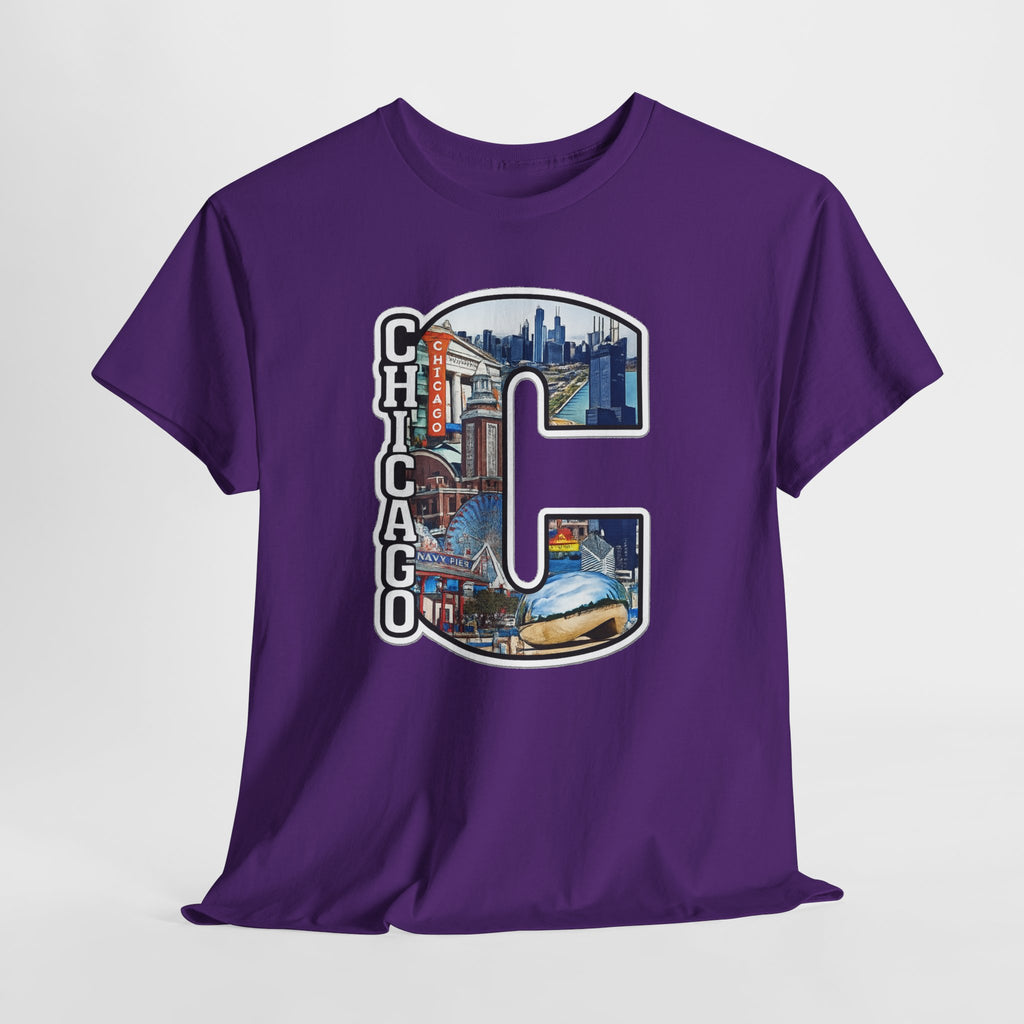 Chicago C Letter T-Shirt — City Skyline Graphic Cotton Tee
