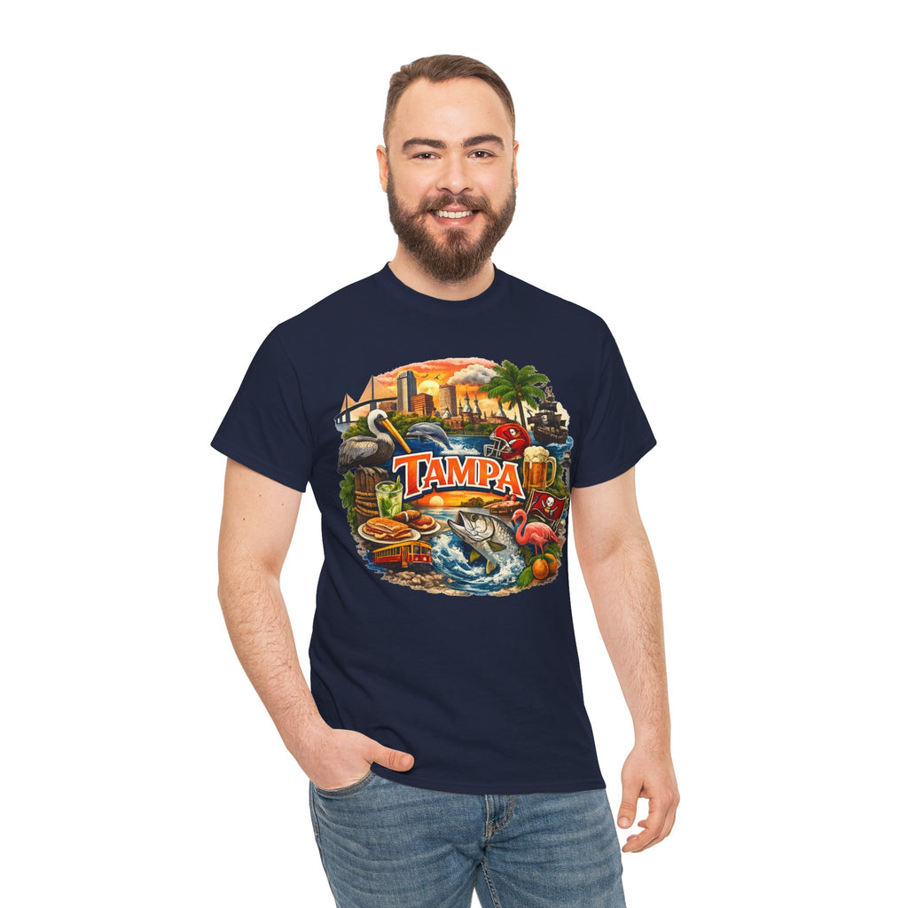 Tampa Florida Retro Scenic Tee — Vintage Beach, Skyline & Wildlife Graphic