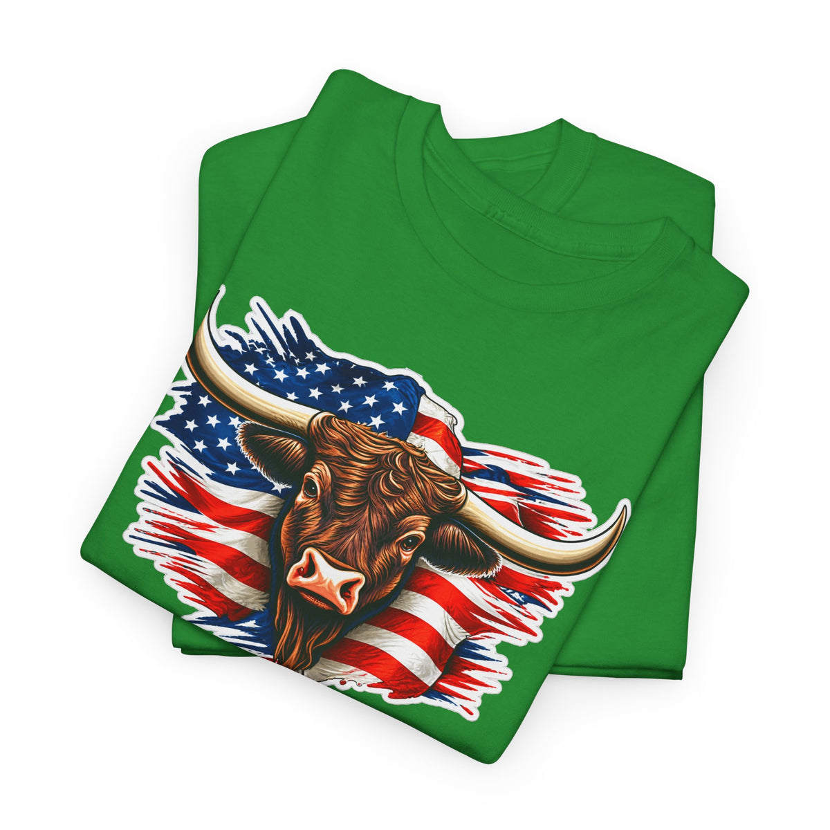 American Flag Bull Graphic Tee — Patriotic Cowboy Western T-Shirt