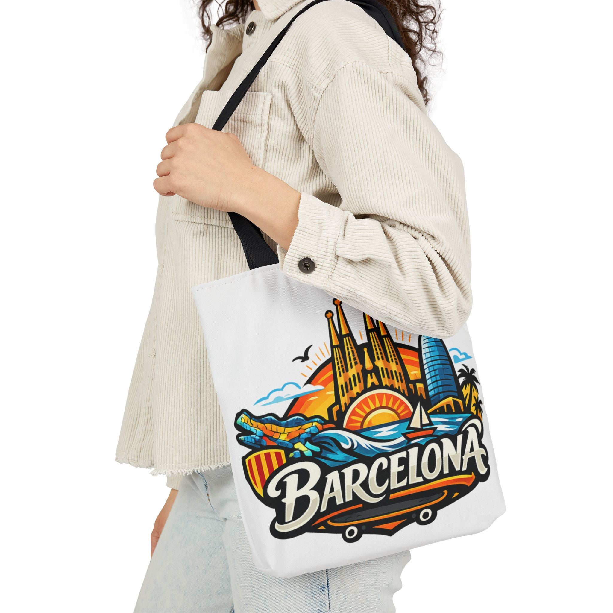 Barcelona Skyline Canvas Tote Bag — Colorful Travel Souvenir Tote