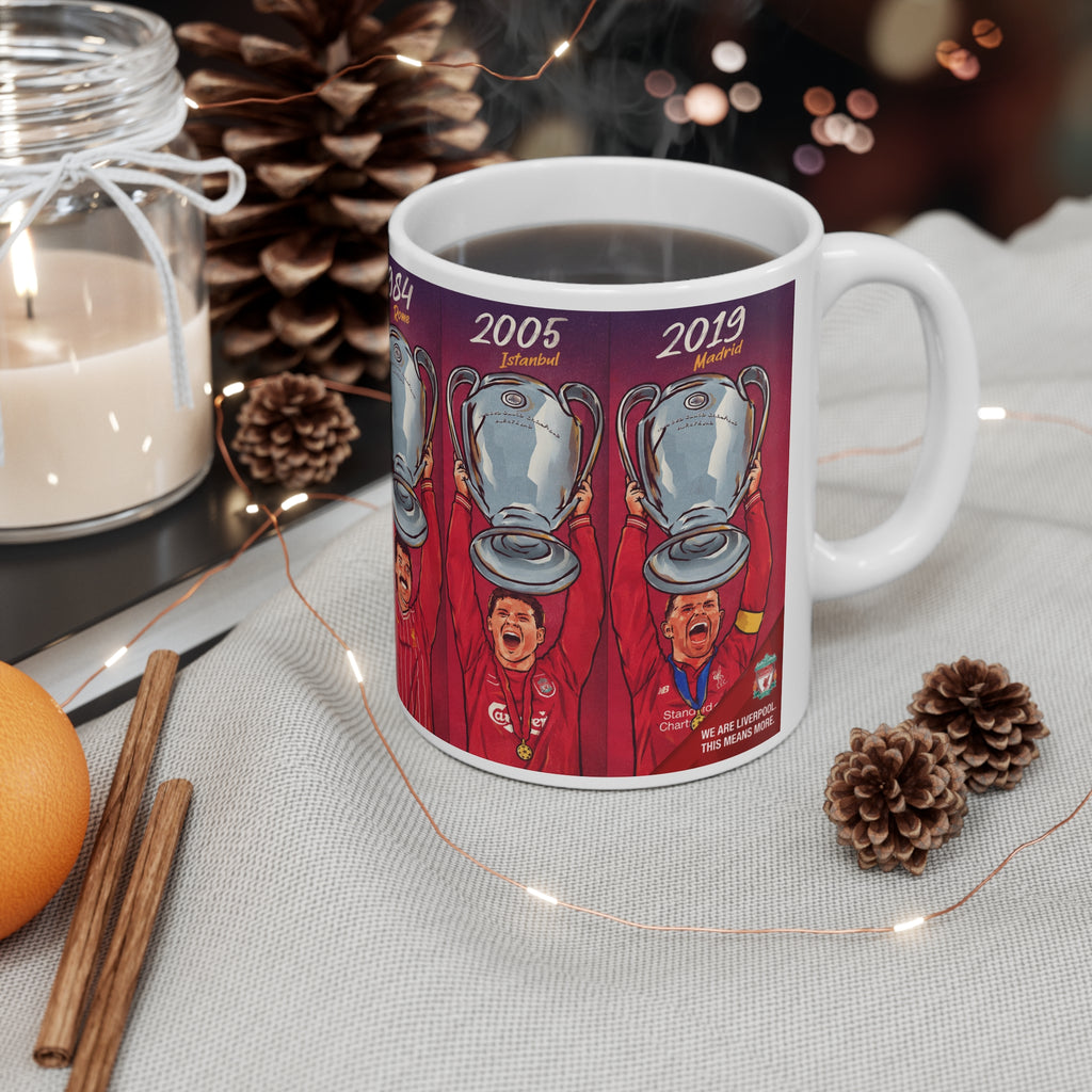 Liverpool Champions Cups Mug — Retro 1977–2019 European Cup Winners Ceramic Coffee Cup (11oz & 15oz)