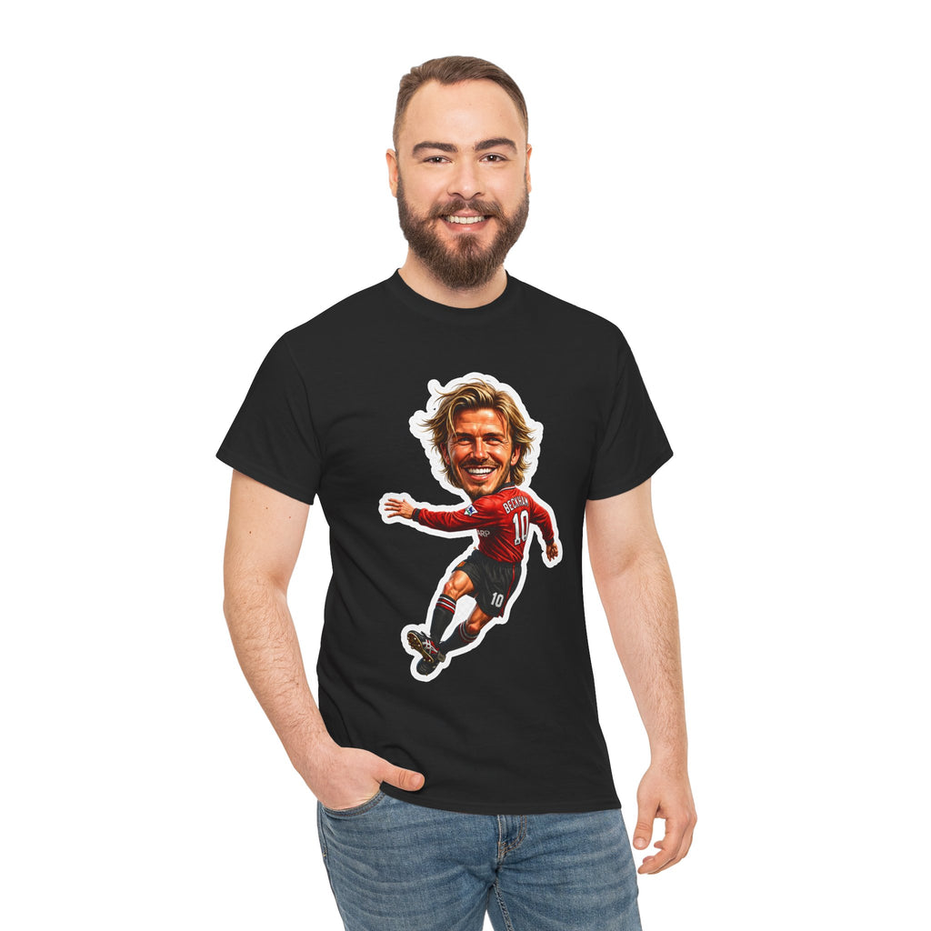Beckham Caricature Cotton T-Shirt — Retro Football Player Graphic Tee