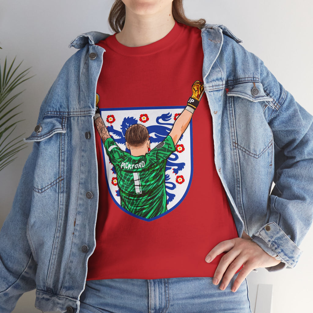 Pickford England Number 1 Goalkeeper Graphic Tee — Victory Pose Jersey Design