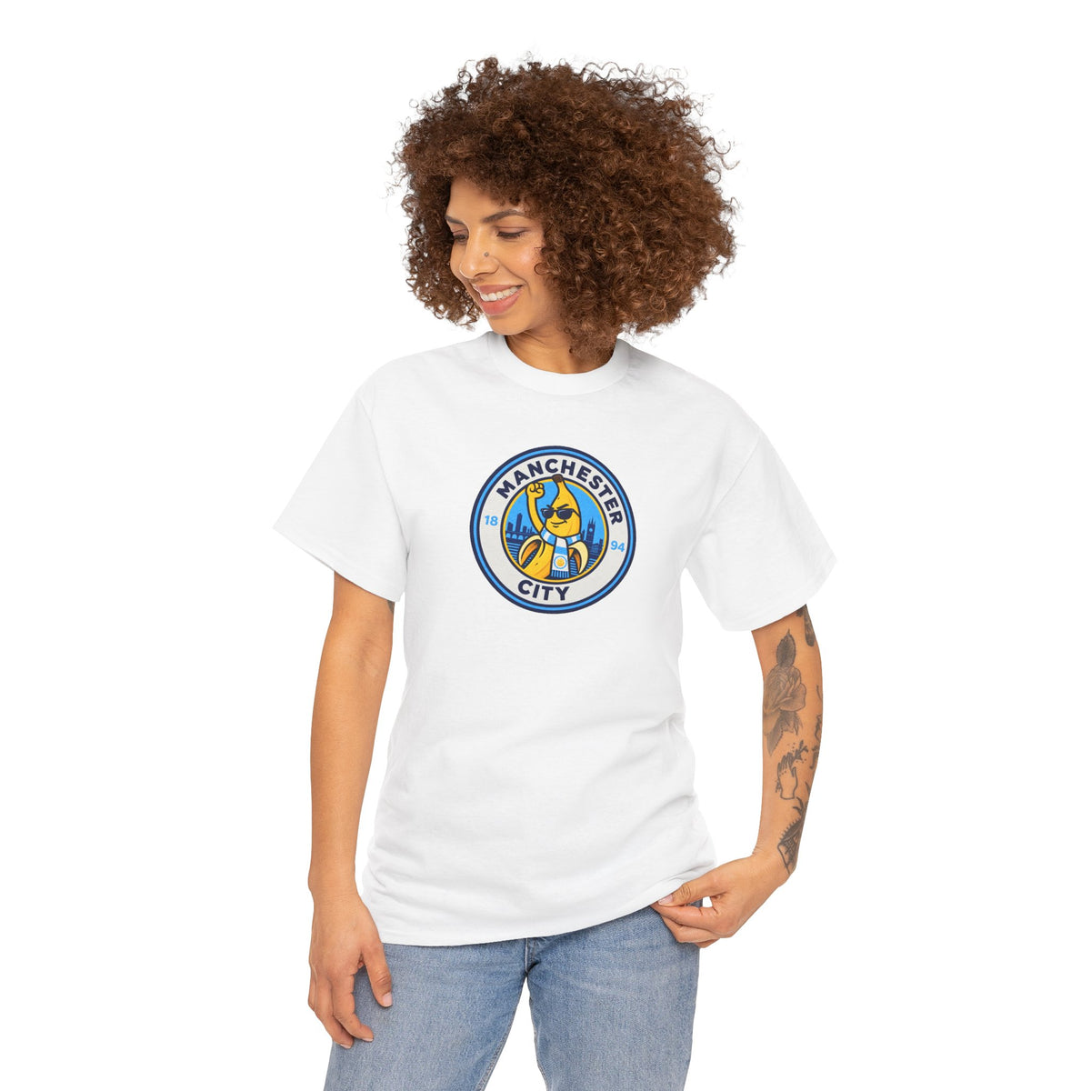 Manchester City Banana Crest Unisex Heavy Cotton T-Shirt / Tee