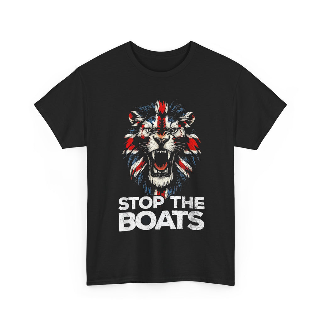 Stop The Boats Lion T‑Shirt — UK Flag Graphic Tee