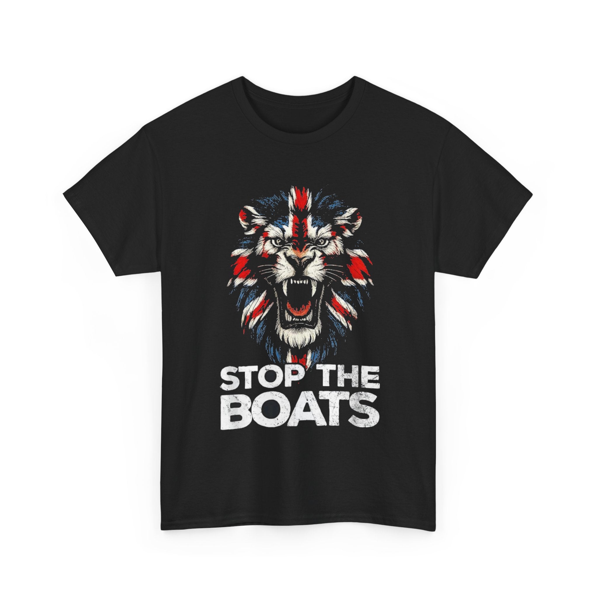 Stop The Boats Lion T‑Shirt — UK Flag Graphic Tee