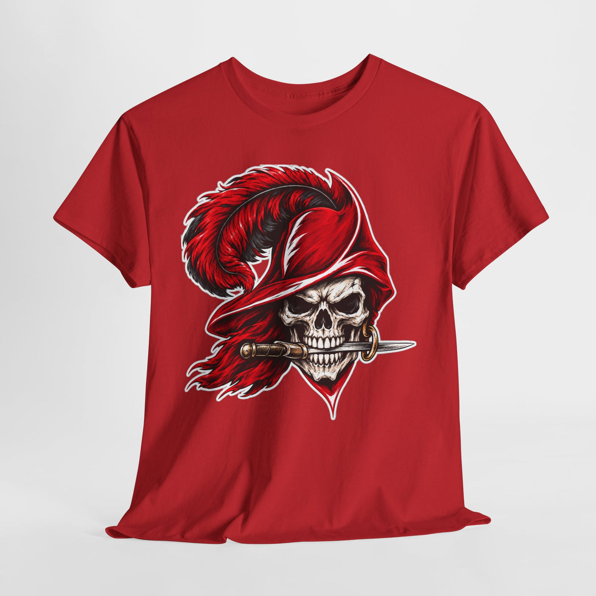 Skull Pirate Tee — Red Feathered Bandana Skull T‑Shirt