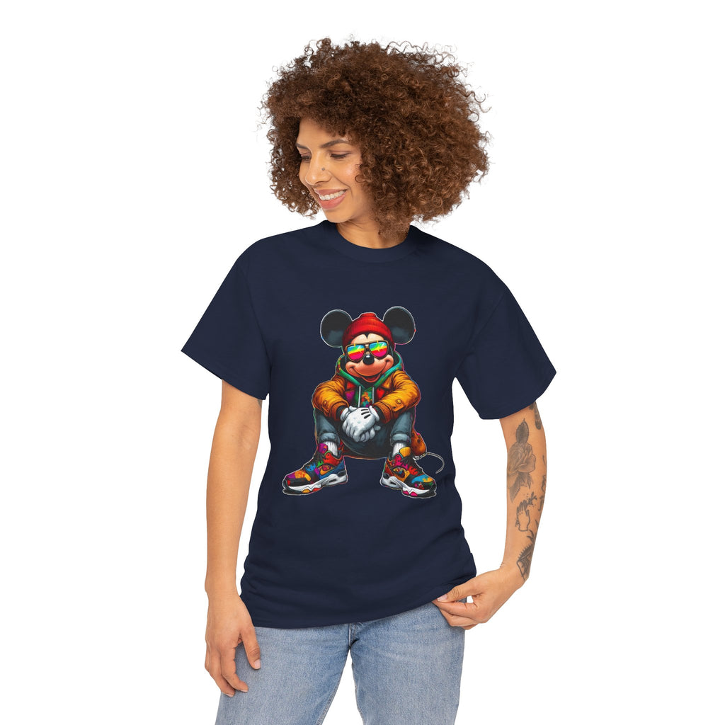 Mickey Mouse Streetwear Graphic Tee — Hip-Hop Mouse Character Sitting in Sneakers