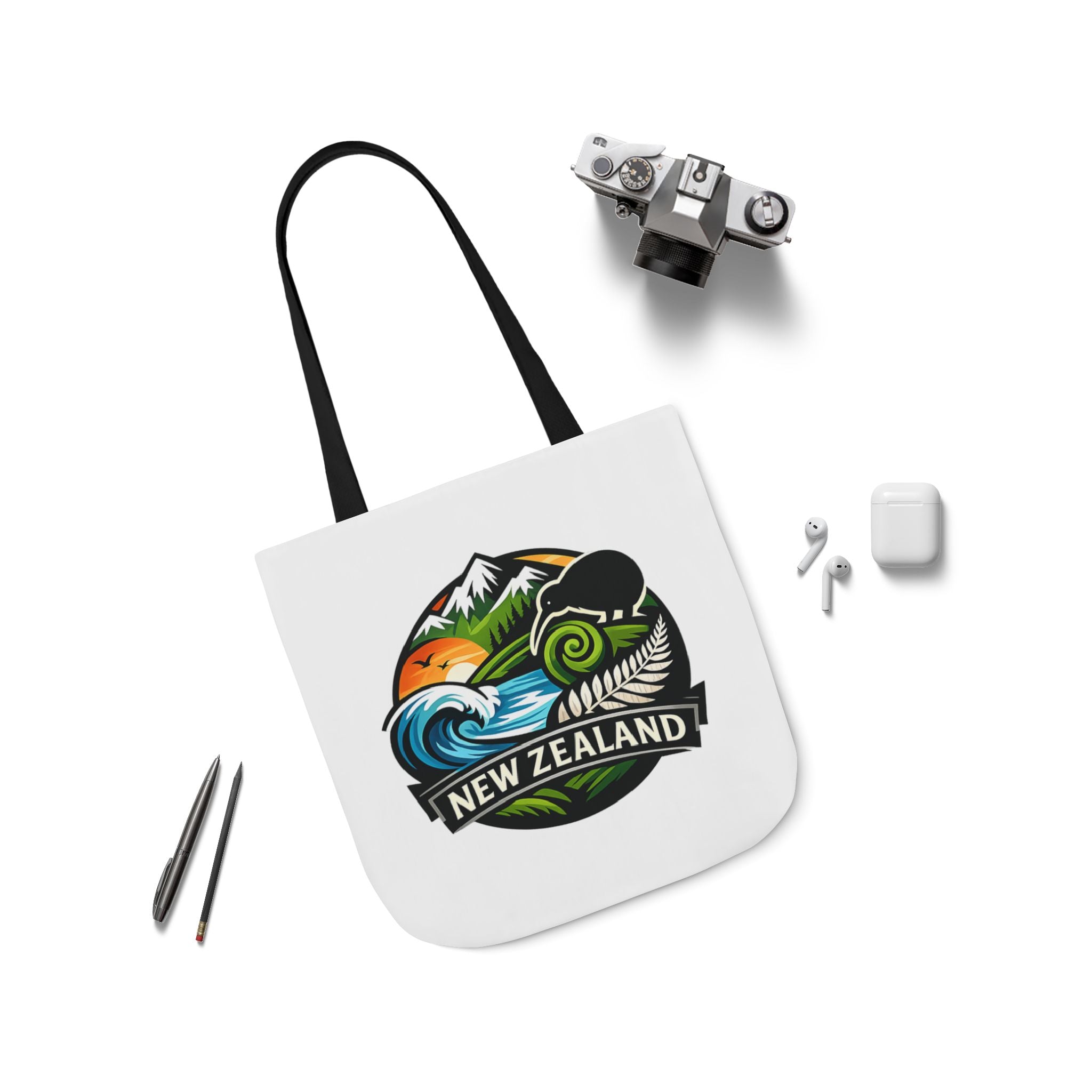 New Zealand Scenic Tote Bag — Kiwi, Mountains & Waves Canvas Tote