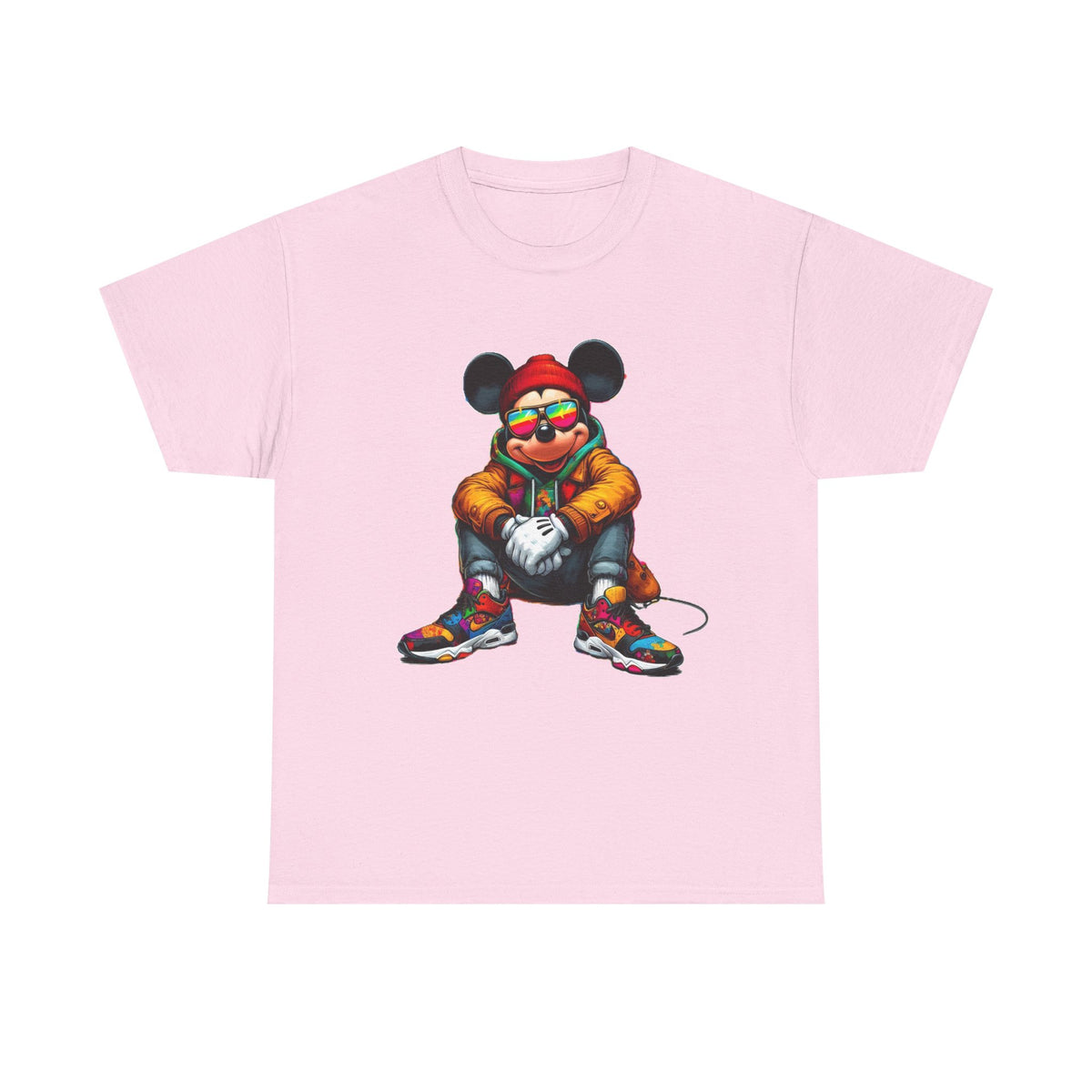 Mickey Mouse Streetwear Graphic Tee — Hip-Hop Mouse Character Sitting in Sneakers