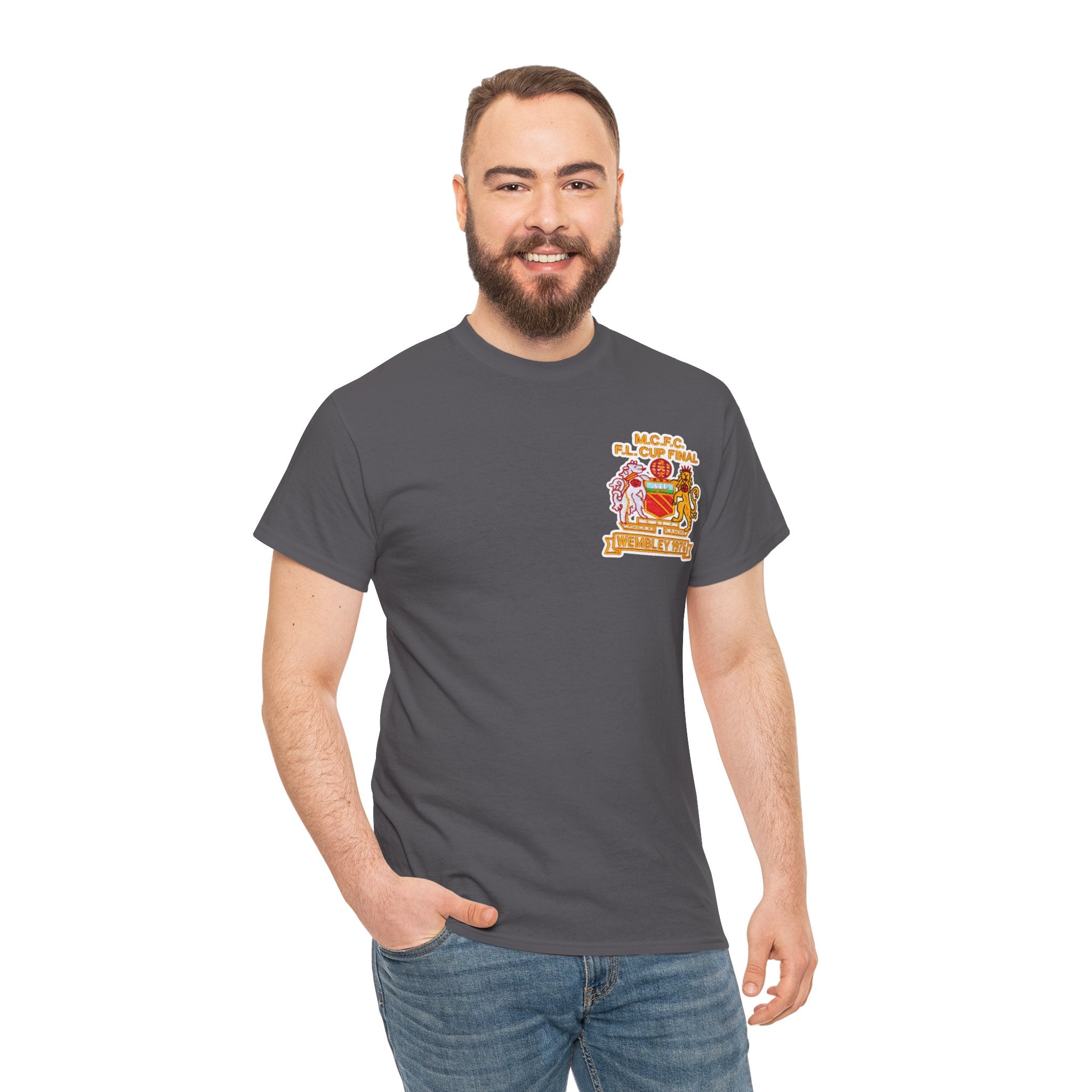 Manchester City 1976 League Cup Final Crest Cotton T‑Shirt — Vintage Football Fan Tee