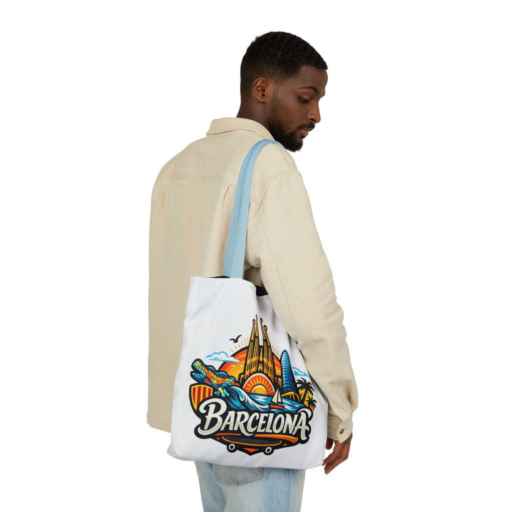 Barcelona Skyline Canvas Tote Bag — Colorful Travel Souvenir Tote