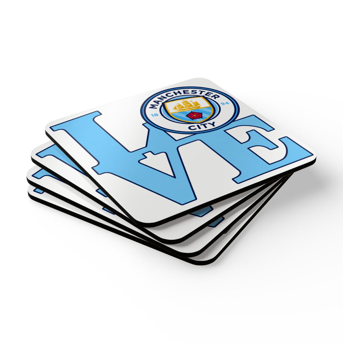 Manchester City 'LOVE' Cork Coaster Set — Football Fan Drink Coasters (4-Pack)
