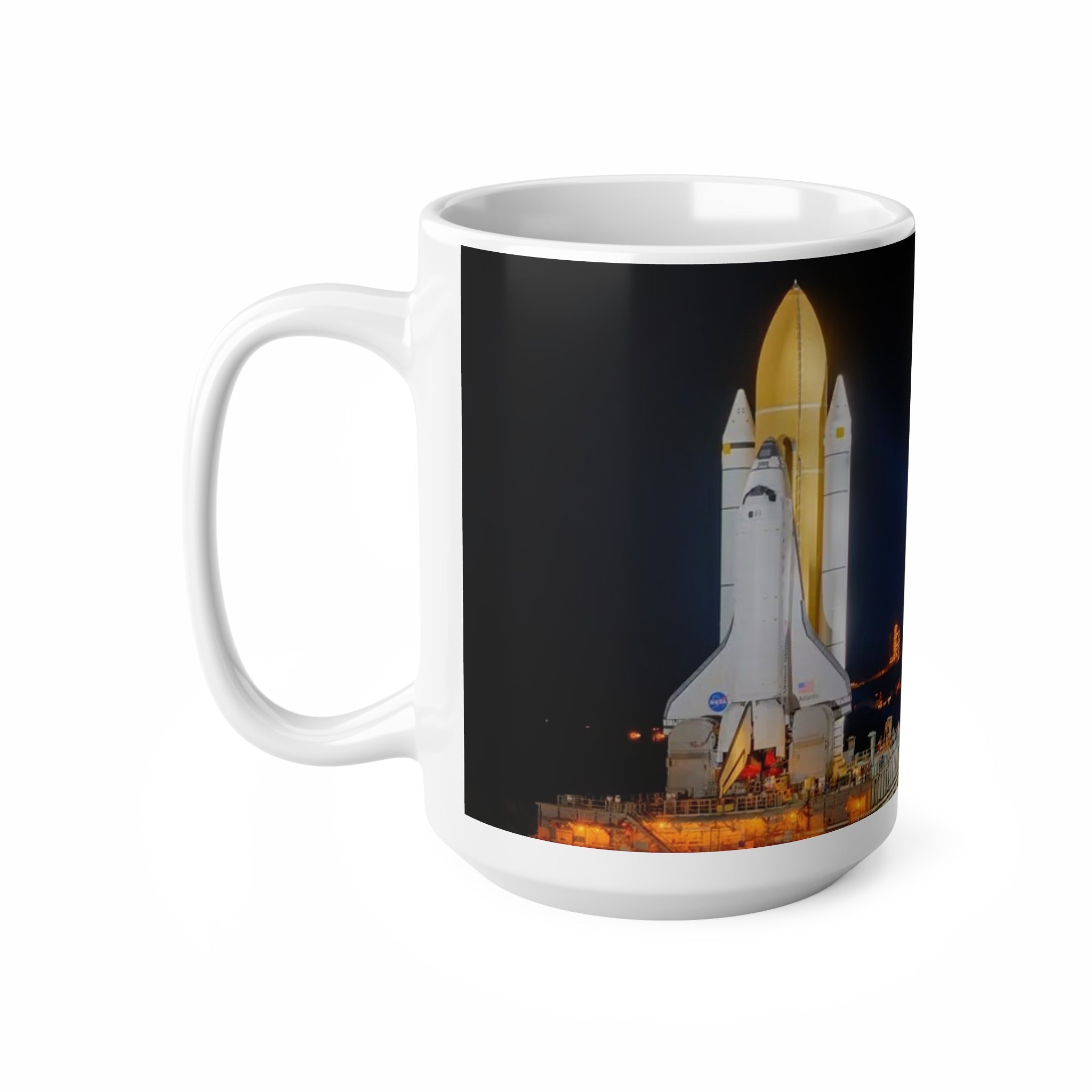Space Shuttle Night Launch Ceramic Mug — NASA Rocket Coffee Cup (11oz/15oz)