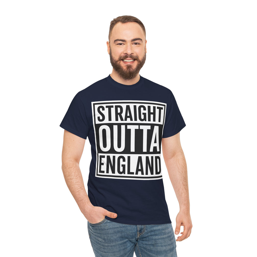 Straight Outta England T-Shirt — Bold Black Typography Tee for Brits & Expats
