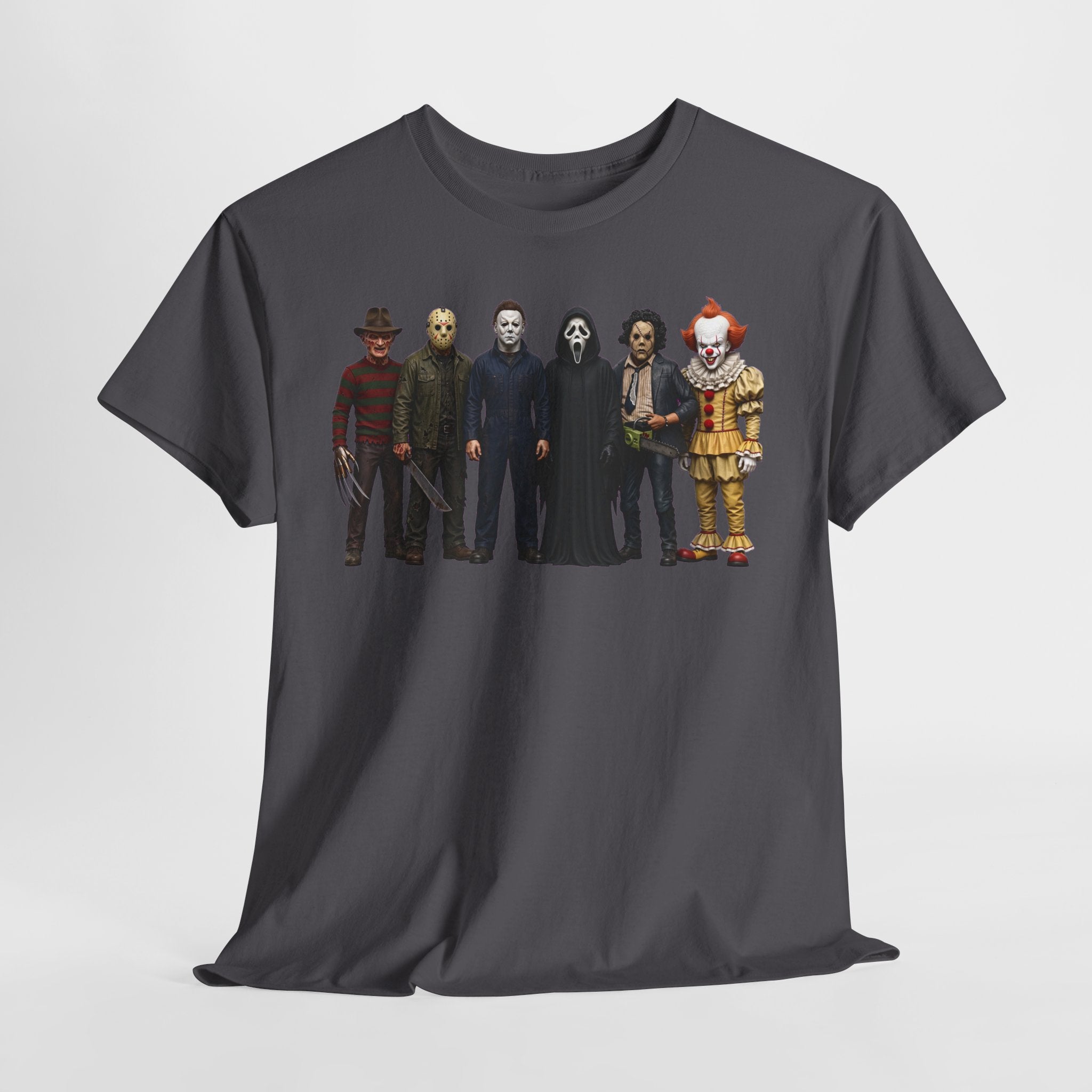 Horror Icons Lineup T‑Shirt – Freddy, Jason, Michael, Ghostface & Pennywise Tee