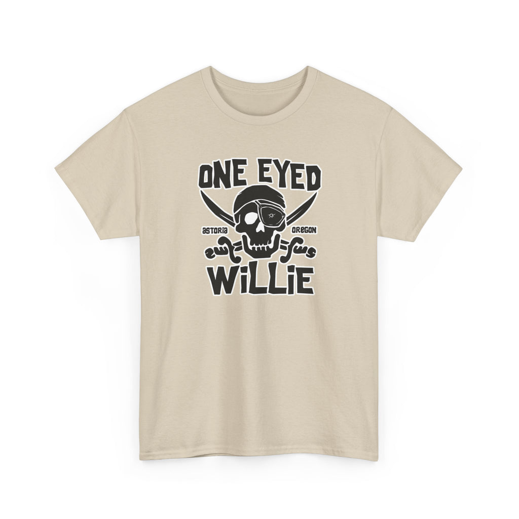 One Eyed Willie Pirate Skull Tee — Retro Nautical Adventure Graphic Shirt