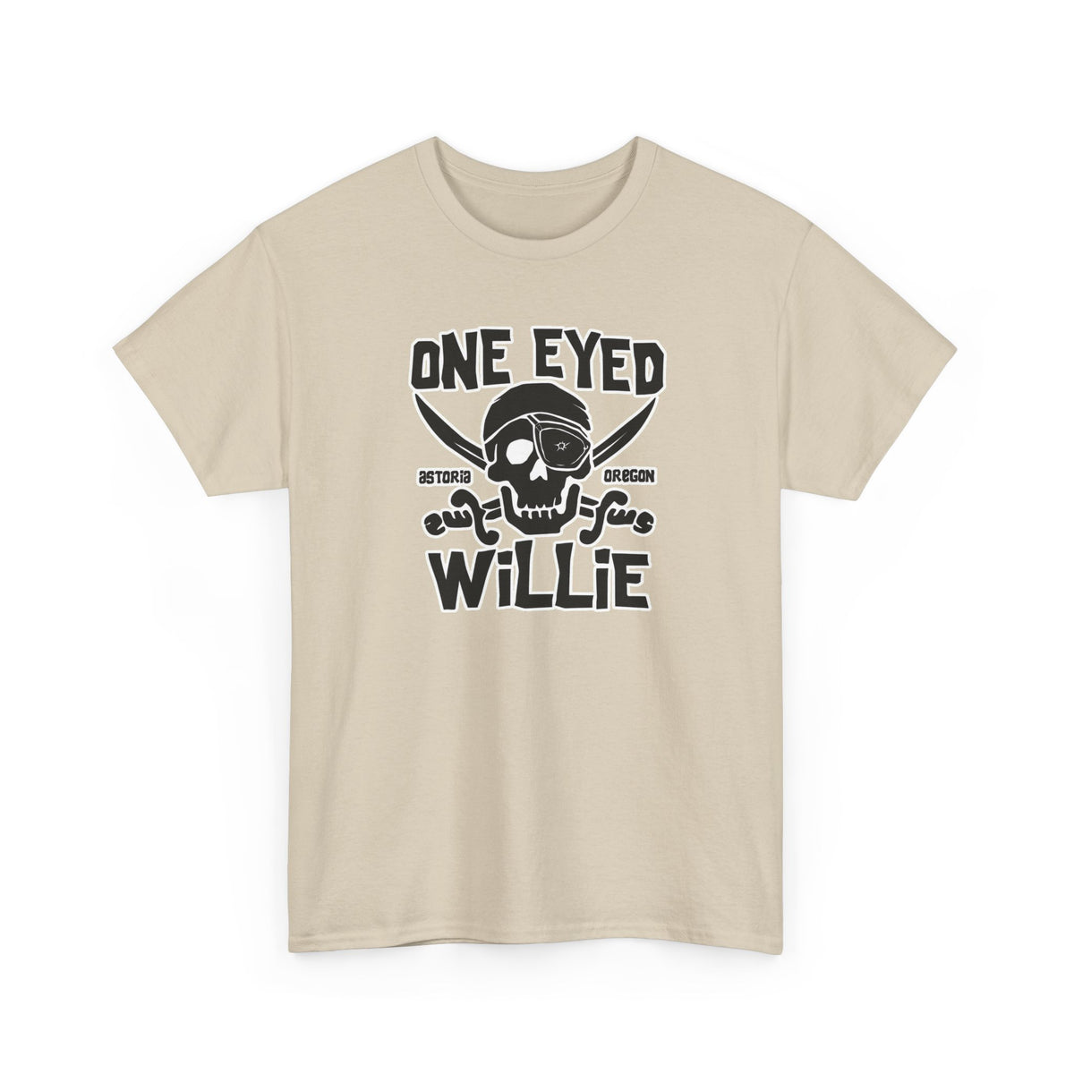 One Eyed Willie Pirate Skull Tee — Retro Nautical Adventure Graphic Shirt