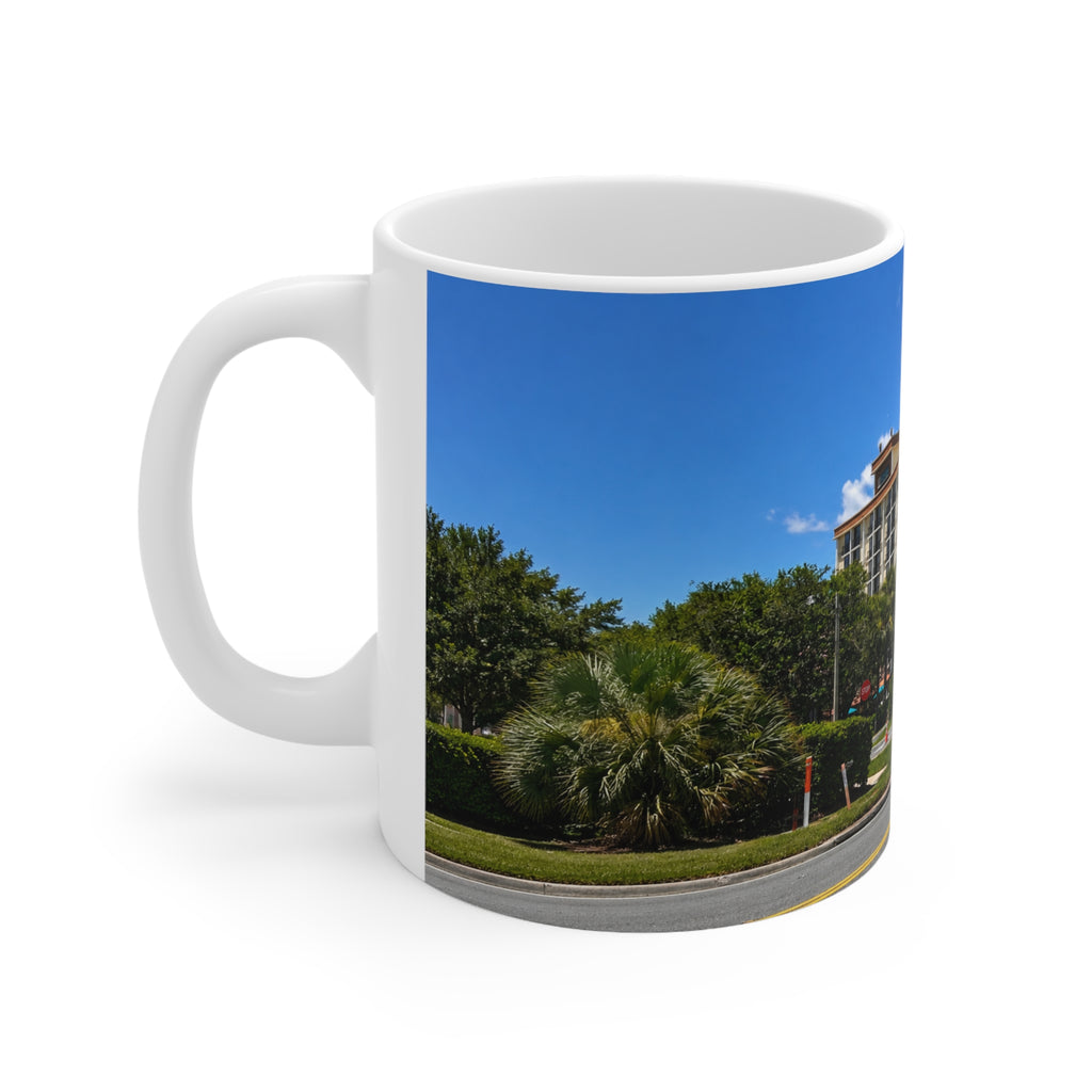 Rosen Inn Closest to Universal Orlando Ceramic Mug — Tropical Hotel & Palm Trees Coffee Cup (11oz, 15oz)