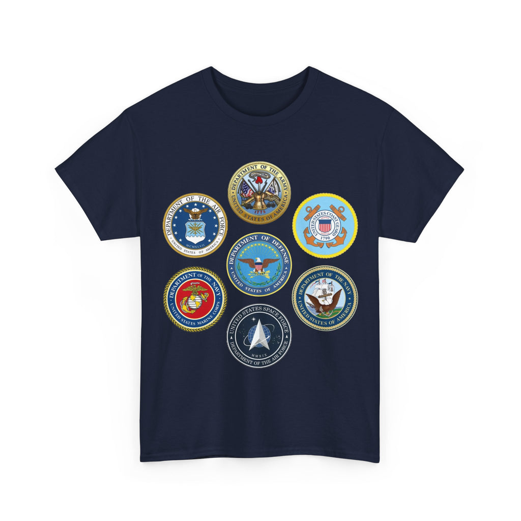 Military Branch Seals T-Shirt — Vintage US Armed Forces Emblems Tee