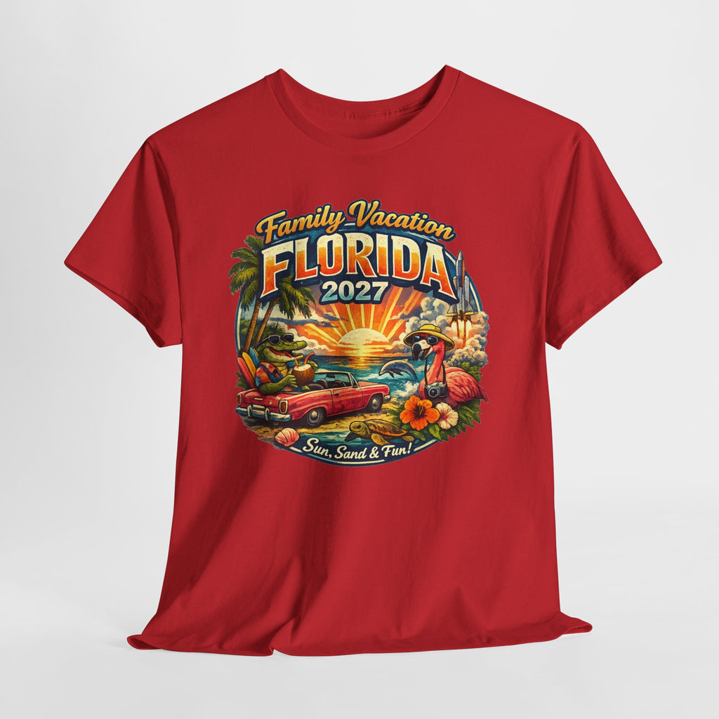 Florida Family Vacation 2027 T-Shirt — Retro Sunset Beach Design