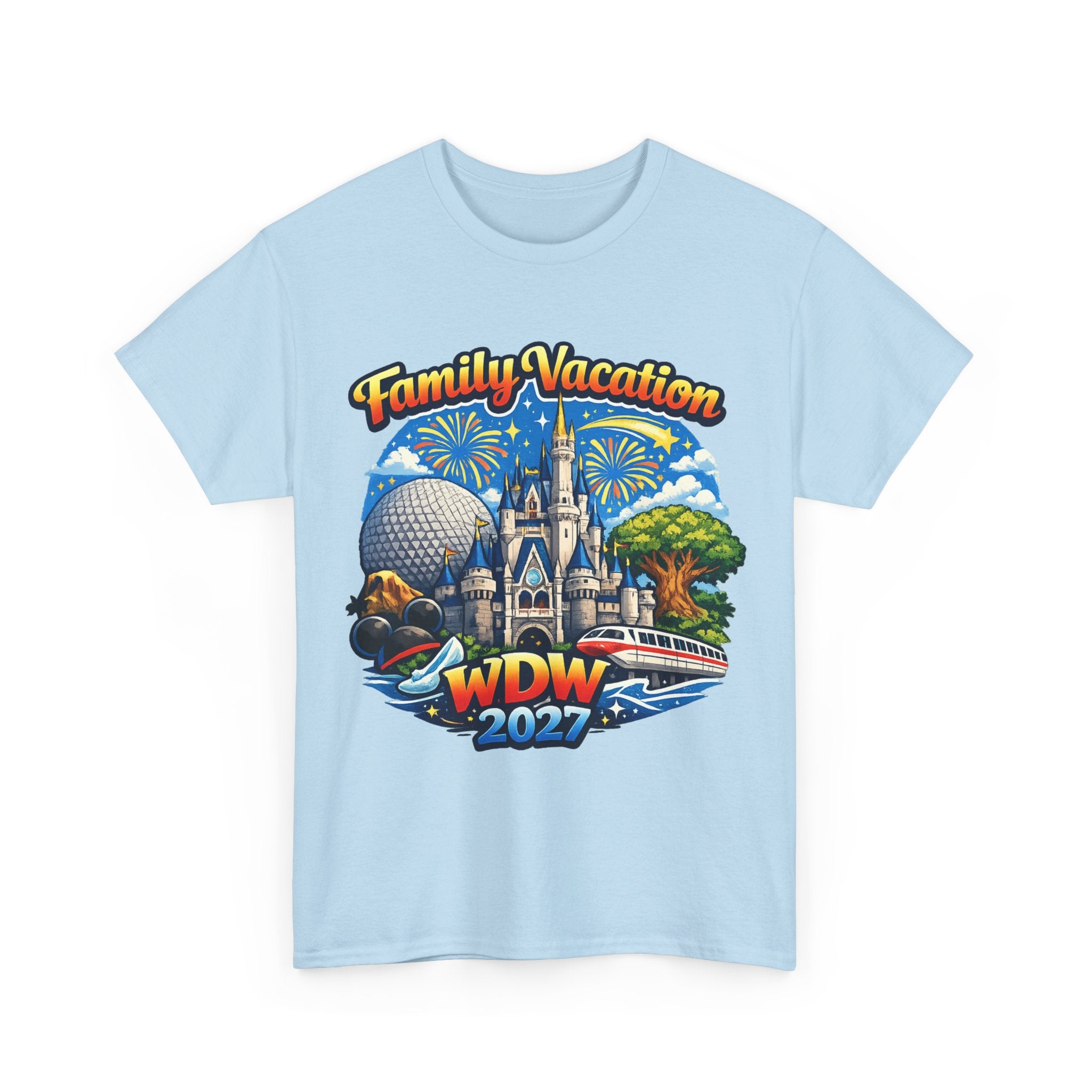 Family Vacation WDW 2027 T-Shirt – Disney Park Castle & Fireworks Vacation Tee
