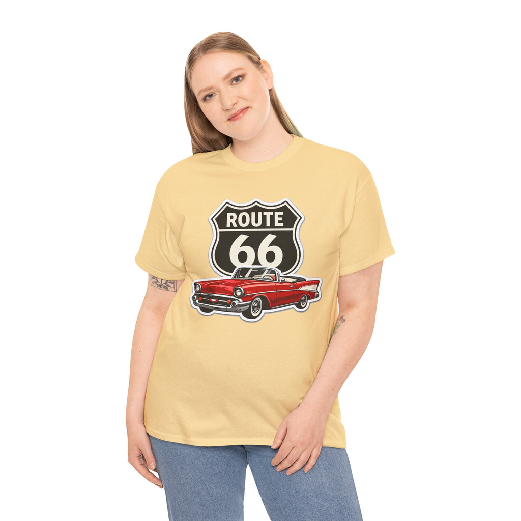 Route 66 Classic Car T‑Shirt — Retro Red Convertible Road Trip Tee