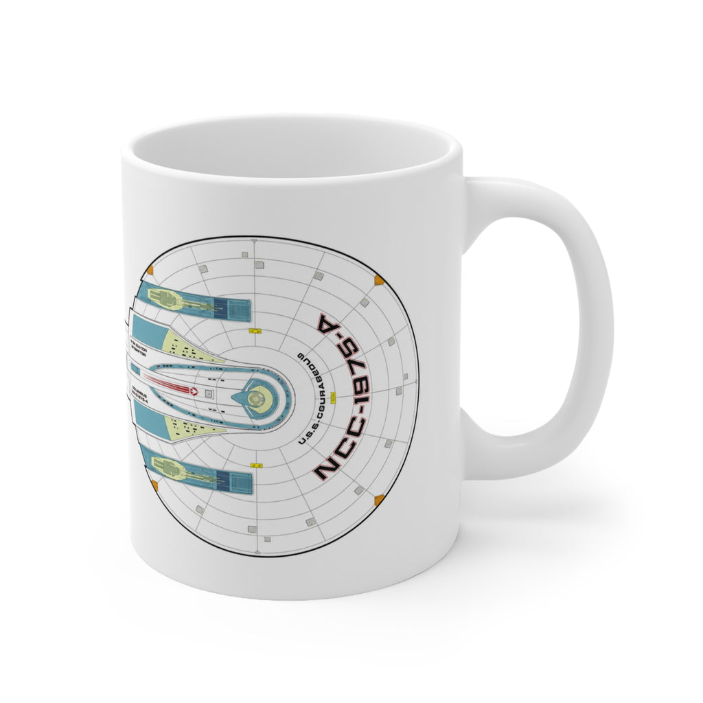 Spaceship Outline Coffee Mug — Retro Sci‑Fi Starship Ceramic Mug (11oz & 15oz)