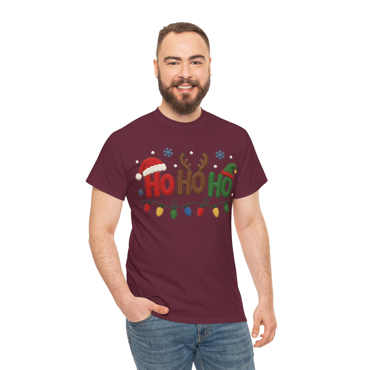 Christmas Ho Ho Ho Tee — Festive Santa, Reindeer & Lights Holiday T-Shirt