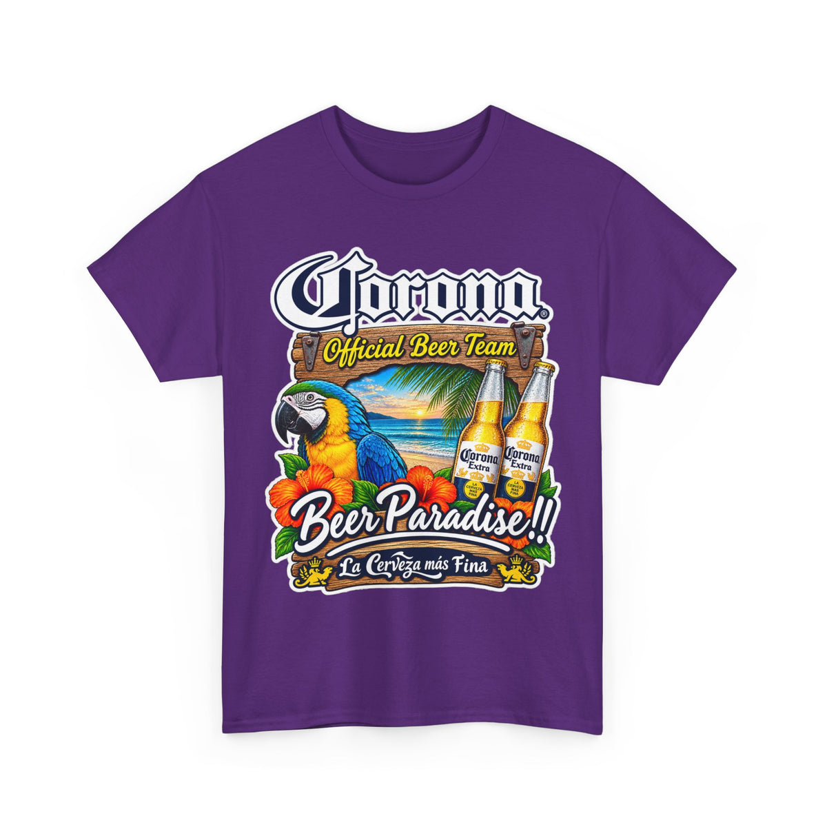 Corona Beer Paradise Tee — Tropical Parrot Beach Beer T‑Shirt