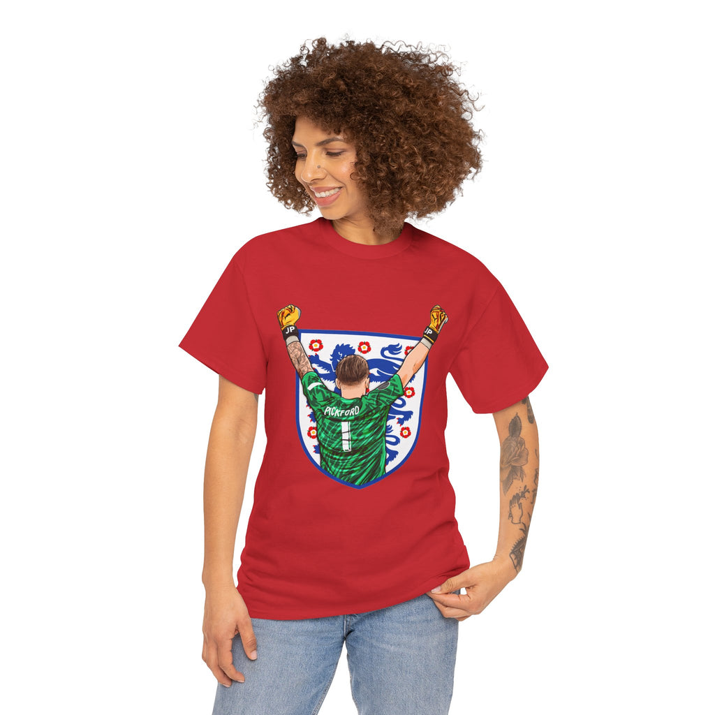 Pickford England Number 1 Goalkeeper Graphic Tee — Victory Pose Jersey Design