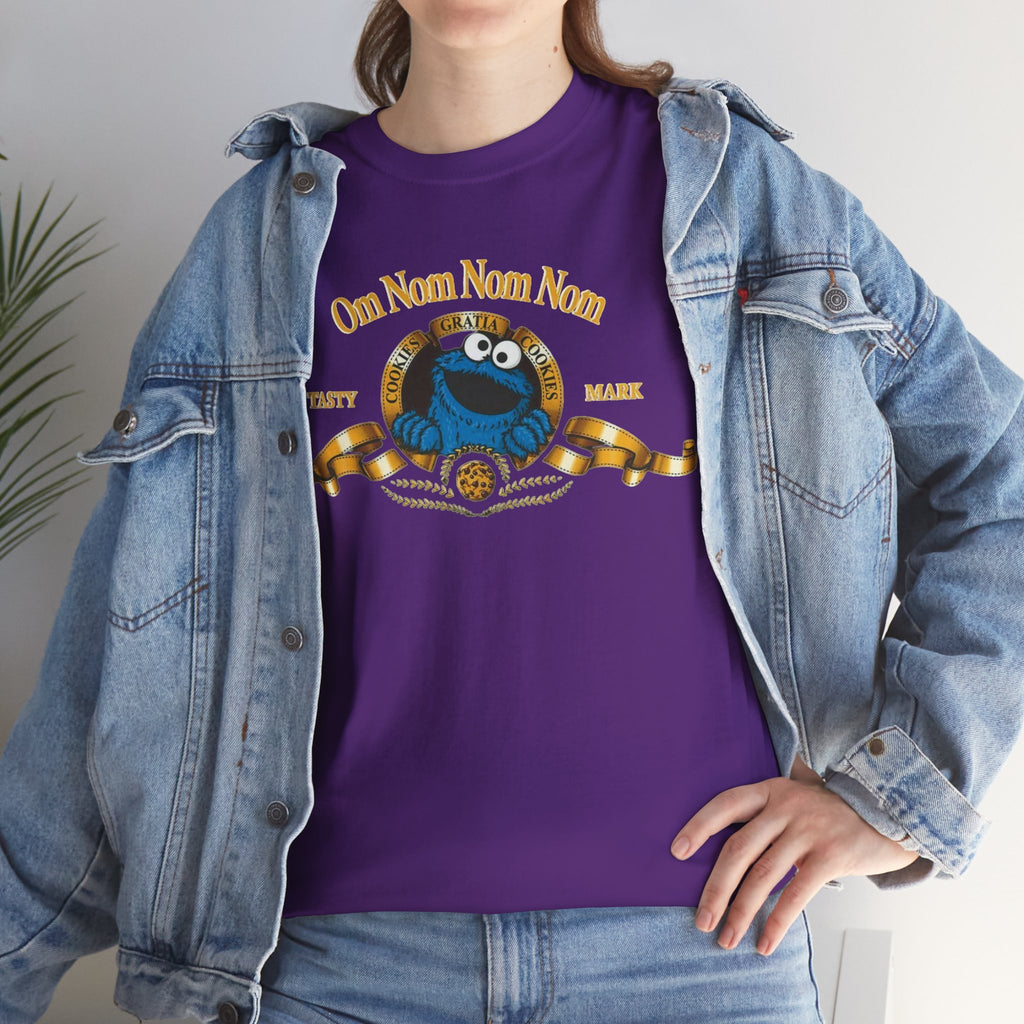Cookie Monster "Om Nom Nom Nom" Vintage Badge Cotton T‑Shirt