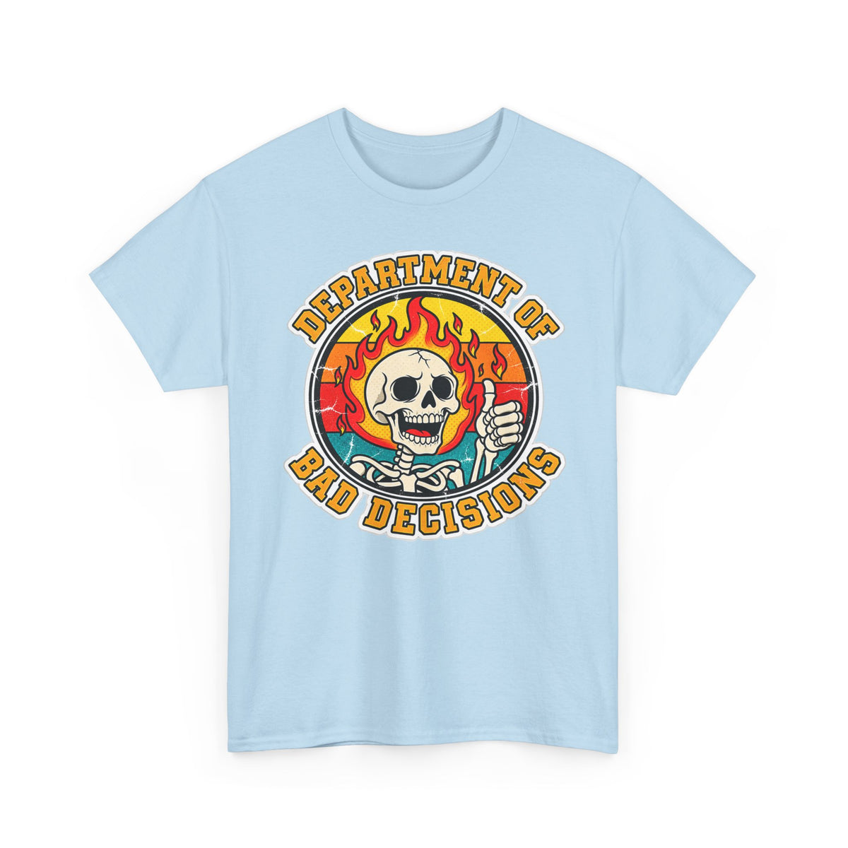 Department of Bad Decisions Skull T-Shirt — Retro Flaming Thumbs-Up Graphic Tee