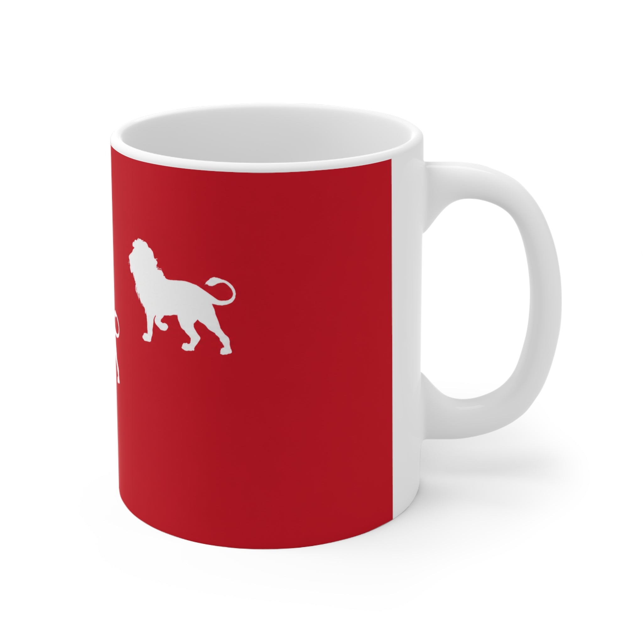 3 Lions Silhouette Ceramic Mug — Red Safari Coffee Cup (11oz & 15oz)