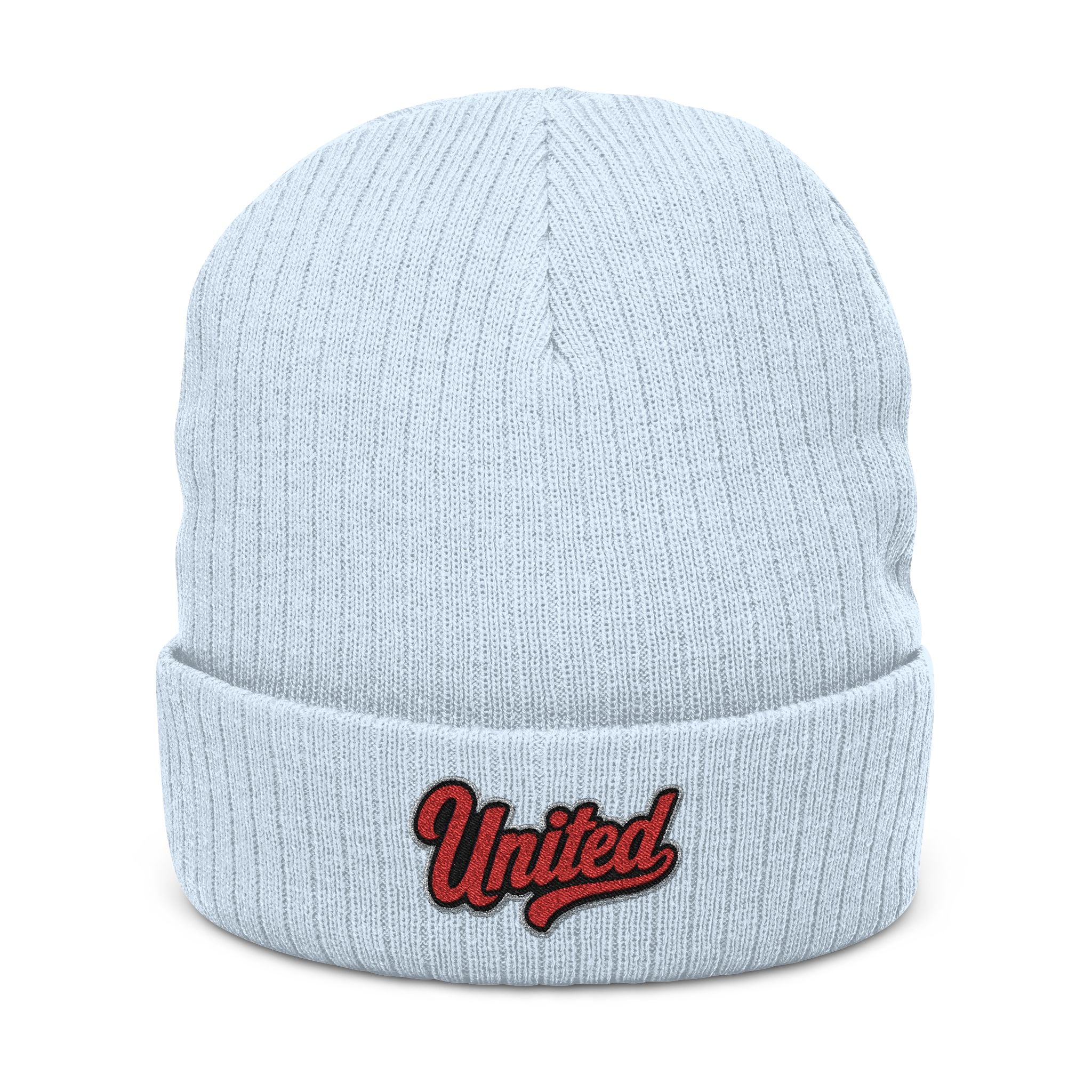 United Embroidered Ribbed Beanie — Cozy Knit Winter Hat