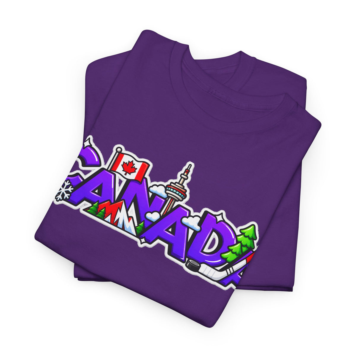 Canada Cartoon Graphic Tee — Canadian Landmark & Flag Travel T‑Shirt