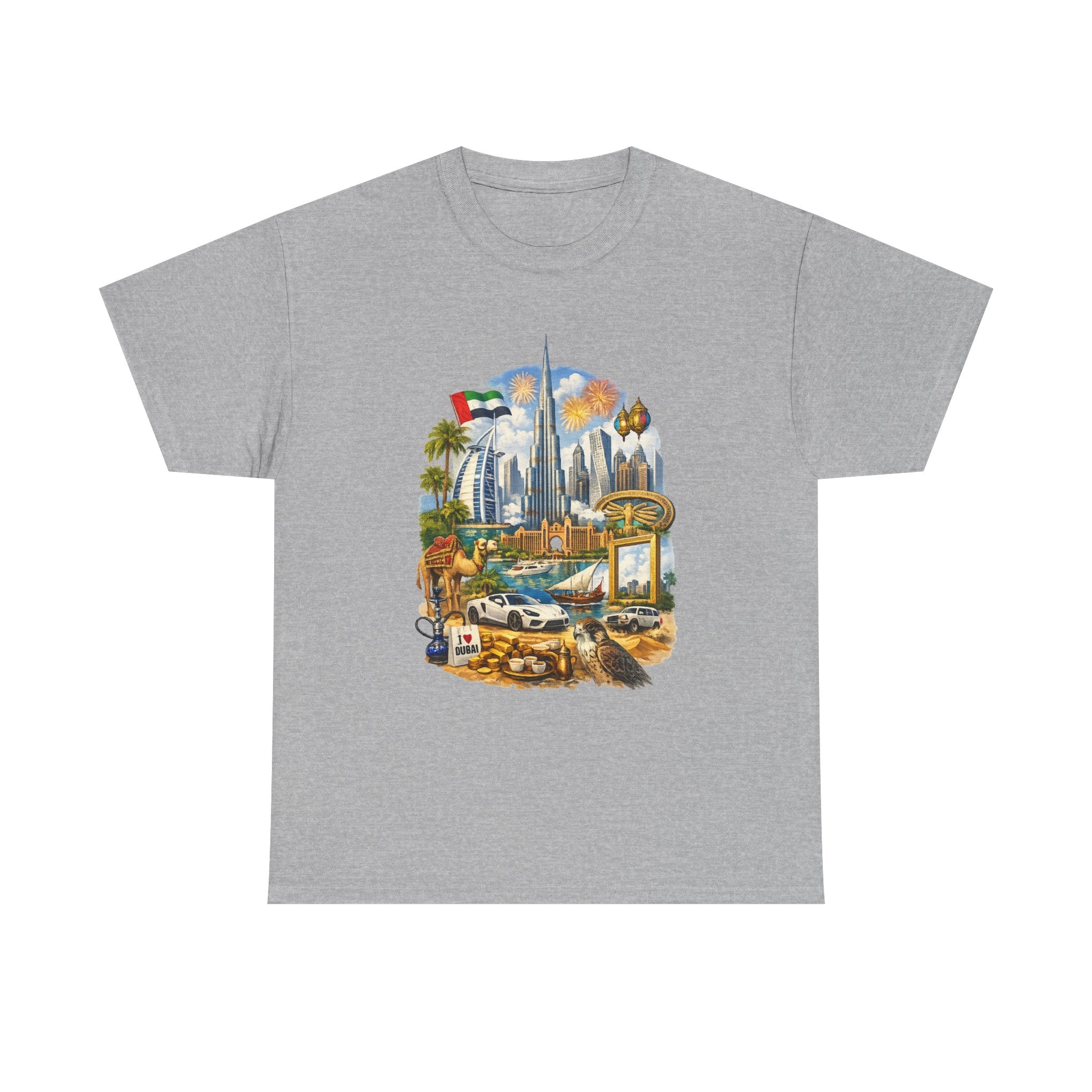 Dubai Skyline Beach Vacation T-Shirt – Retro Travel Collage Tee