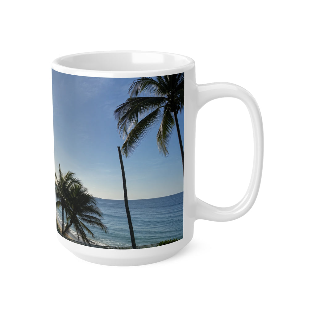Barbados Tropical Sunrise Coffee Mug — Beach Palm Tree Scenic Ceramic Mug (11oz & 15oz)