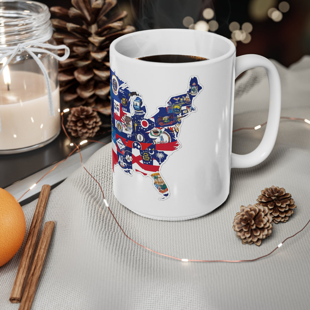 United States Map Flag Mug — Ceramic Coffee Cup with State Flags (11oz, 15oz)