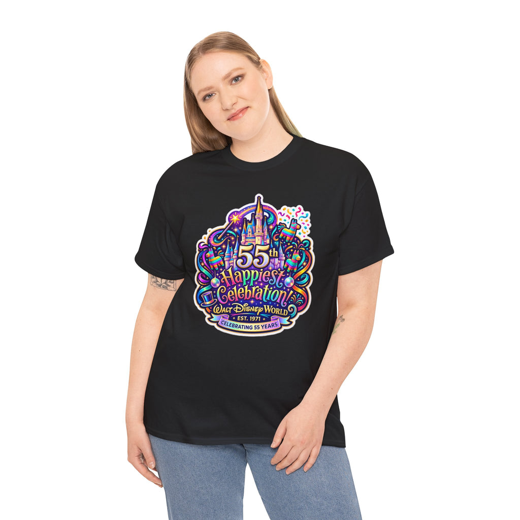 T-Shirt — "55th Happiest Celebration" Colorful Anniversary Castle Graphic Tee