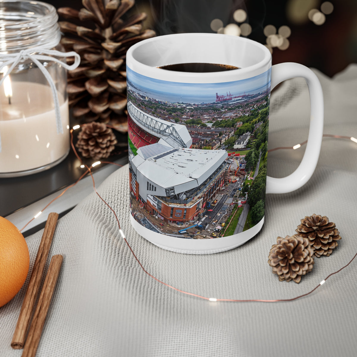 Liverpool's Anfield Stadium Aerial Photo Coffee Mug - Soccer Football Fan Gift, 11oz & 15oz Ceramic