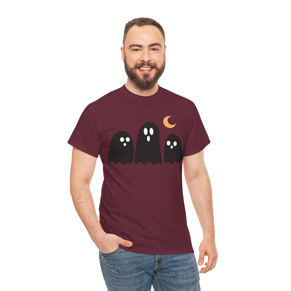 Ghost Trio Moon T-Shirt — Cute Halloween Graphic Tee