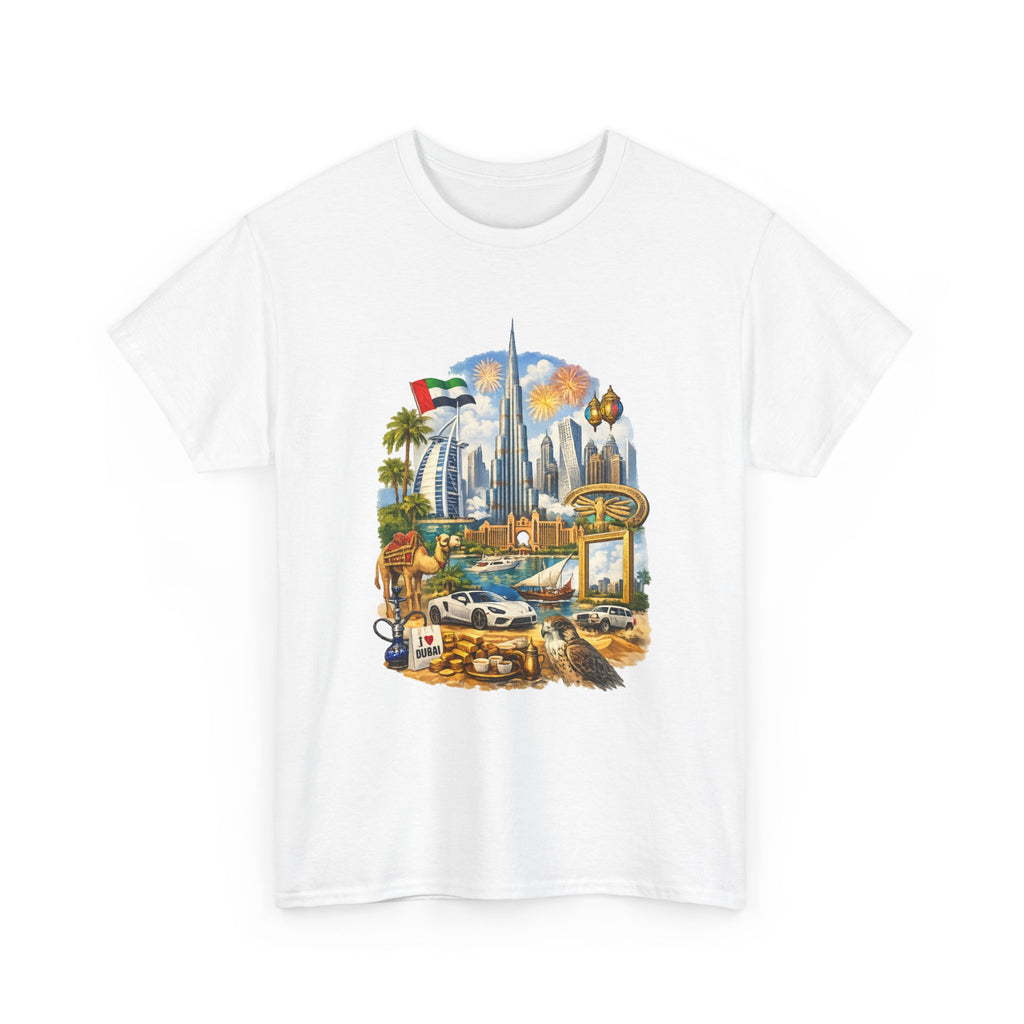 Dubai Skyline Beach Vacation T-Shirt – Retro Travel Collage Tee