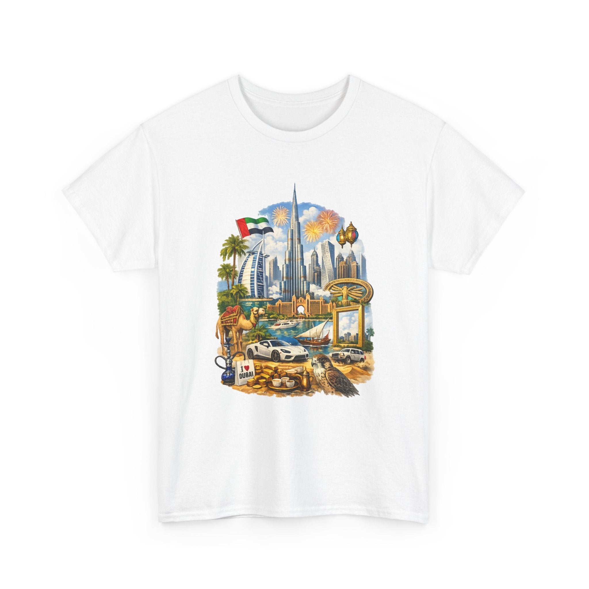 Dubai Skyline Beach Vacation T-Shirt – Retro Travel Collage Tee