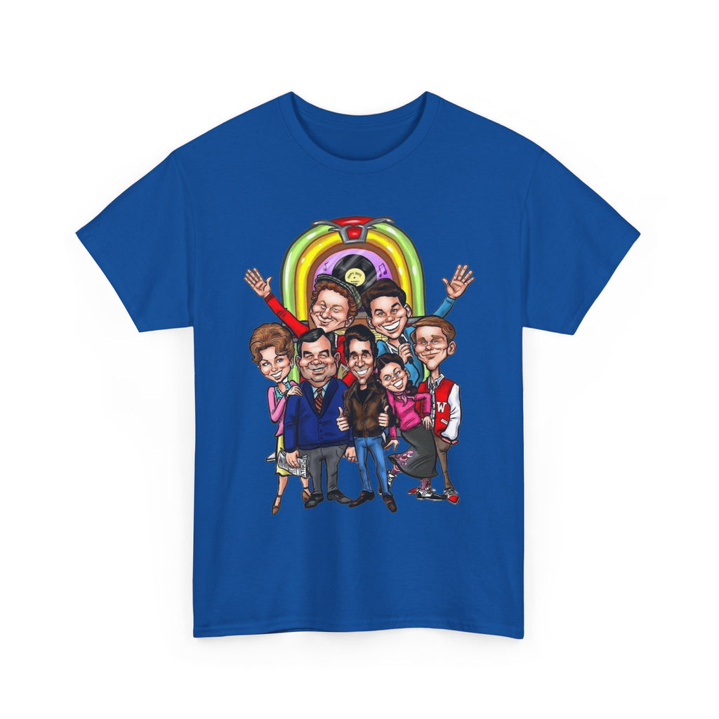 Happy Days Cast Caricature Tee — Retro 70s Sitcom Graphic T-Shirt